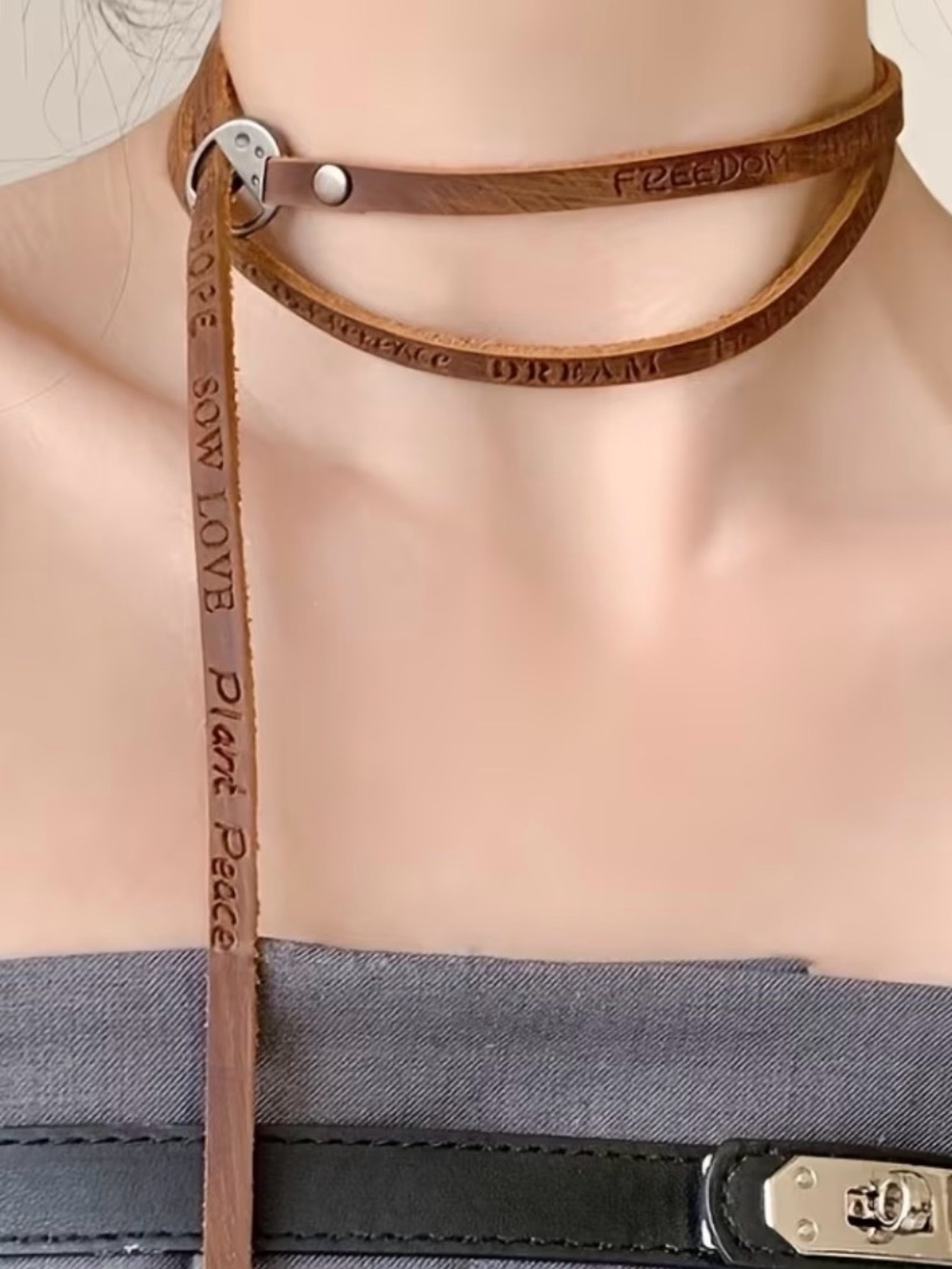 Brown Leather Hippie boho Wrap Bracelet or Necklace with Inspirational Script